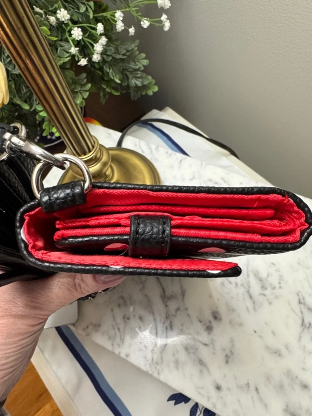 Disney Black Polka Dot Crossbody Wallet / Wristlet with Red Accent NWT - Picture 2 of 10